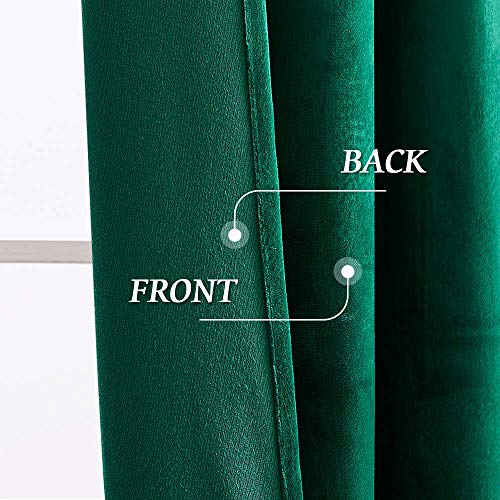 RYB HOME Green Velvet Curtains 108 inches - Extra Long Curtains for Sliding Glass Door Home Decor Room Darkening Curtains for Dinning Room Photography Backdrop, Emerald Green, 52 x 108, 2 Pcs