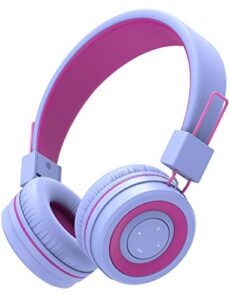 iclever bth02 kids headphones, kids wireless headphones with mic, 22h playtime, bluetooth 5.0 & stereo sound, foldable, adjustable headband, childrens headphones for ipad tablet home school, purple