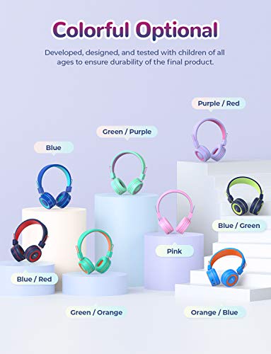 iClever BTH02 Kids Headphones, Kids Wireless Headphones with MIC, 22H Playtime, Bluetooth 5.0 & Stereo Sound, Foldable, Adjustable Headband, Childrens Headphones for iPad Tablet Home School, Purple