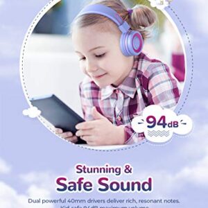 iClever BTH02 Kids Headphones, Kids Wireless Headphones with MIC, 22H Playtime, Bluetooth 5.0 & Stereo Sound, Foldable, Adjustable Headband, Childrens Headphones for iPad Tablet Home School, Purple