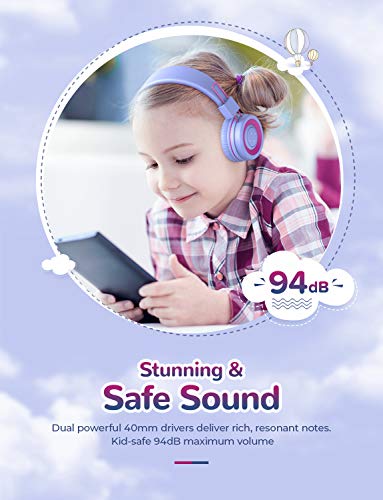 iClever BTH02 Kids Headphones, Kids Wireless Headphones with MIC, 22H Playtime, Bluetooth 5.0 & Stereo Sound, Foldable, Adjustable Headband, Childrens Headphones for iPad Tablet Home School, Purple