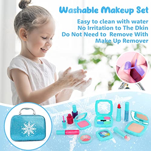 Flybay Kids Makeup Kit for Girl,Washable Real Frozen Make up kit, Girl Toys for 4 5 6 7 8 9 Years Old Girl