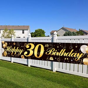 Happy 30th Birthday Banner,Birthday Party Sign Backdrop Banner For Men Women Cheer to 30 Years,Durable Black&Gold Glitter Birthday Sign Yard Sign For 30th Birthday Party Decoration Supplies(30 Black)