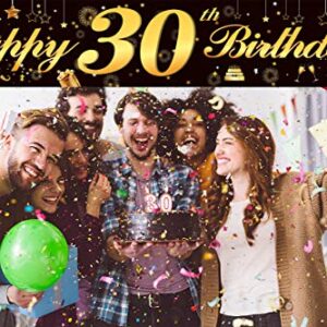 Happy 30th Birthday Banner,Birthday Party Sign Backdrop Banner For Men Women Cheer to 30 Years,Durable Black&Gold Glitter Birthday Sign Yard Sign For 30th Birthday Party Decoration Supplies(30 Black)