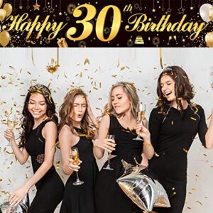 Happy 30th Birthday Banner,Birthday Party Sign Backdrop Banner For Men Women Cheer to 30 Years,Durable Black&Gold Glitter Birthday Sign Yard Sign For 30th Birthday Party Decoration Supplies(30 Black)