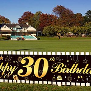 Happy 30th Birthday Banner,Birthday Party Sign Backdrop Banner For Men Women Cheer to 30 Years,Durable Black&Gold Glitter Birthday Sign Yard Sign For 30th Birthday Party Decoration Supplies(30 Black)