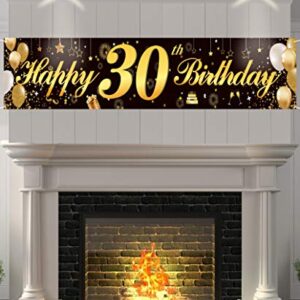 Happy 30th Birthday Banner,Birthday Party Sign Backdrop Banner For Men Women Cheer to 30 Years,Durable Black&Gold Glitter Birthday Sign Yard Sign For 30th Birthday Party Decoration Supplies(30 Black)