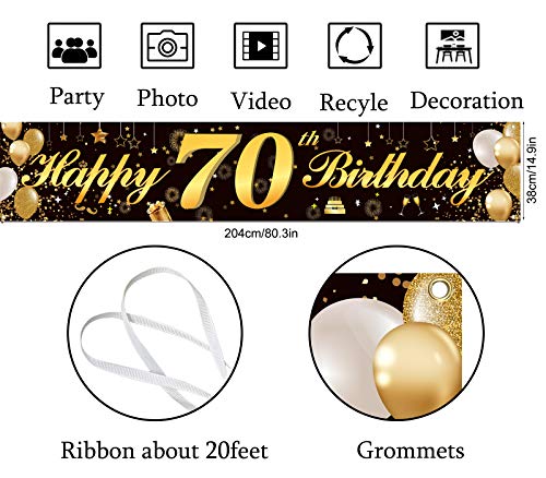 Happy 30th Birthday Banner,Birthday Party Sign Backdrop Banner For Men Women Cheer to 30 Years,Durable Black&Gold Glitter Birthday Sign Yard Sign For 30th Birthday Party Decoration Supplies(30 Black)