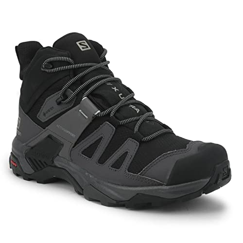 Salomon X Ultra 4 MID Gore-TEX Hiking Boots for Men, Black/Magnet/Pearl Blue, 10.5