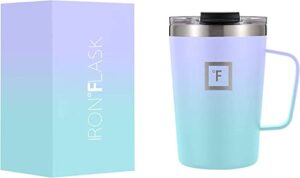 iron °flask grip coffee mug - 12 oz, leak proof, vacuum insulated stainless steel bottle, double walled, thermo travel, hot cold, water metal canteen