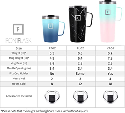 IRON °FLASK Grip Coffee Mug - 12 Oz, Leak Proof, Vacuum Insulated Stainless Steel Bottle, Double Walled, Thermo Travel, Hot Cold, Water Metal Canteen