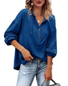 tutorutor women's long sleeve deep v neck henley shirts button down drawstring sweatshirt hoodies pullover tops