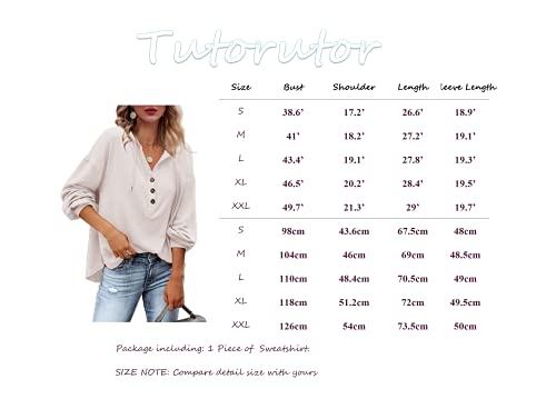 Tutorutor Women's Long Sleeve Deep V Neck Henley Shirts Button Down Drawstring Sweatshirt Hoodies Pullover Tops