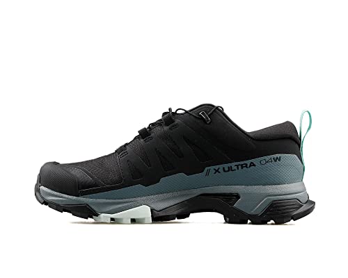 Salomon X Ultra 4 Gore-TEX Hiking Shoes for Women, Black/Stormy Weather/Opal Blue, 7