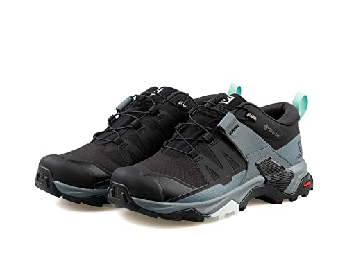 Salomon X Ultra 4 Gore-TEX Hiking Shoes for Women, Black/Stormy Weather/Opal Blue, 7