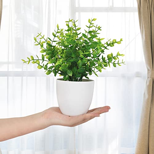 Whonline 2pcs Small Fake Plants, Mini Artificial Potted Plants, Faux Plants with Plastic Eucalyptus and Rosemary Leaves for Bathroom Shelf Home Table Desk Office Greenery Decorations