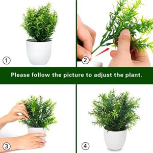 Whonline 2pcs Small Fake Plants, Mini Artificial Potted Plants, Faux Plants with Plastic Eucalyptus and Rosemary Leaves for Bathroom Shelf Home Table Desk Office Greenery Decorations