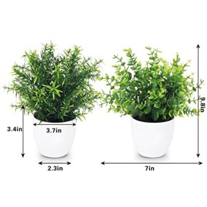 Whonline 2pcs Small Fake Plants, Mini Artificial Potted Plants, Faux Plants with Plastic Eucalyptus and Rosemary Leaves for Bathroom Shelf Home Table Desk Office Greenery Decorations