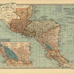 1902 Map| Central America| Central America Map Size: 18 inches x 24 inches |Fits 18x24