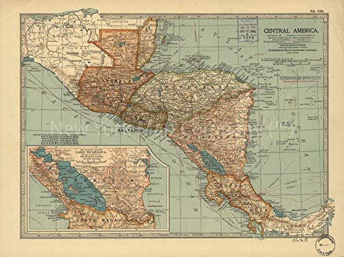 1902 Map| Central America| Central America Map Size: 18 inches x 24 inches |Fits 18x24