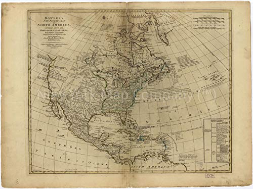 1766 Map| Bowles's New Pocket map of North America,| North America Map Size: 18 inches