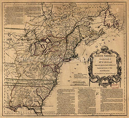 1755 Map| North America| North America Map Size: 22 inches x 24 inches |Fits 22x24 siz