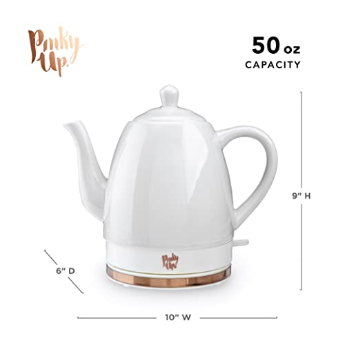 Pink Up Noelle Electric Tea Kettle, Gooseneck Kettle, Hot Water Dispenser, Pour Over Coffee, Automatic shut off, Cordless, Electric Teapot, 1.5L, Ceramic, Grey