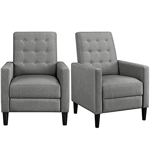 Yaheetech Fabric Recliner Chair Mid-Century Modern Recliner Adjustable Single Recliner Sofa with Thicker Seat Cushion Tufted Upholstered Sofa with Pocket Spring for Living Room Bedroom Gray Set of 2