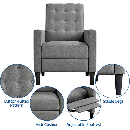 Yaheetech Fabric Recliner Chair Mid-Century Modern Recliner Adjustable Single Recliner Sofa with Thicker Seat Cushion Tufted Upholstered Sofa with Pocket Spring for Living Room Bedroom Gray Set of 2