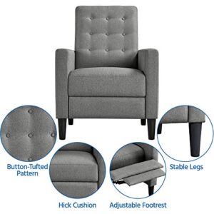 Yaheetech Fabric Recliner Chair Adjustable Single Recliner for Living Room Sofa with Thicker Seat Cushion Tufted Upholstered Sofa with Pocket Spring for Living Room Bedroom Grey