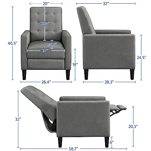 Yaheetech Fabric Recliner Chair Adjustable Single Recliner for Living Room Sofa with Thicker Seat Cushion Tufted Upholstered Sofa with Pocket Spring for Living Room Bedroom Grey