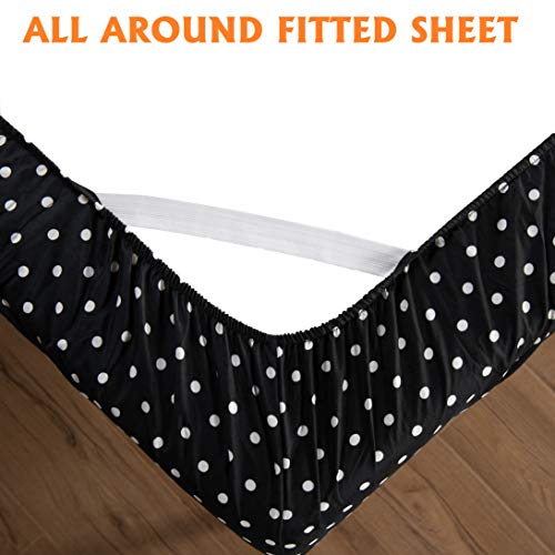 Elegant Comfort Luxury Soft Bed Sheets Polkadot Pattern 1500 Thread Count Percale Egyptian Quality Microfiber Softness Wrinkle and Fade Resistant (6-Piece) Bedding Set, Queen, Black