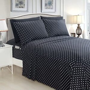 Elegant Comfort Luxury Soft Bed Sheets Polkadot Pattern 1500 Thread Count Percale Egyptian Quality Microfiber Softness Wrinkle and Fade Resistant (6-Piece) Bedding Set, Queen, Black