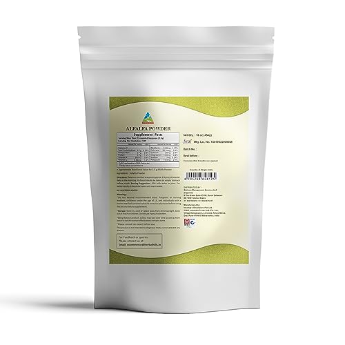 HERBAL HILLS Alfalfa Powder | 16 Oz (454 GMS) | Green Superfood Dried Whole Young Leaves