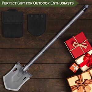 iunio Survival Folding Shovel with Handle Lock Design, Portable Entrenching Tool, Foldable Camping Multitool, Tactical Collapsible Spade for Hiking, Backpacking, Offroading, Car Emergency (Gray)