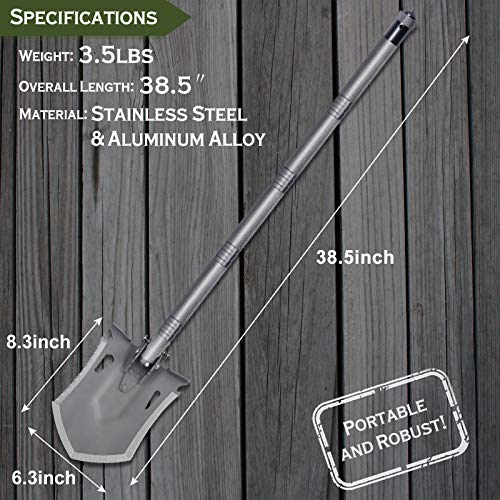 iunio Survival Folding Shovel with Handle Lock Design, Portable Entrenching Tool, Foldable Camping Multitool, Tactical Collapsible Spade for Hiking, Backpacking, Offroading, Car Emergency (Gray)