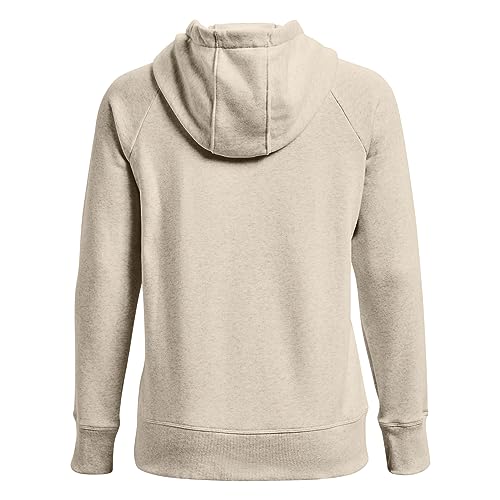 Under Armour Womens Rival Fleece Logo Hoodie , Oatmeal Light Heather (783)/White , X-Small
