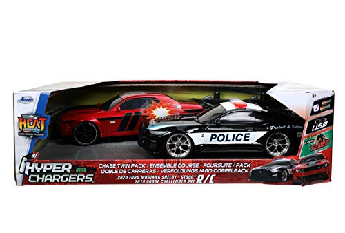 Jada Toys Hyperchargers 1:16 2020 Ford Mustang Shelby GT500 & 2019 Dodge Challenger SRT Remote Control Car, Toys for Kids and Adults