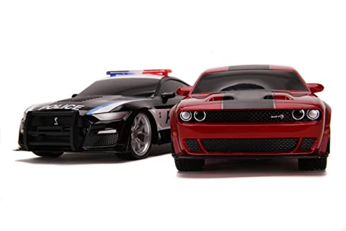 Jada Toys Hyperchargers 1:16 2020 Ford Mustang Shelby GT500 & 2019 Dodge Challenger SRT Remote Control Car, Toys for Kids and Adults