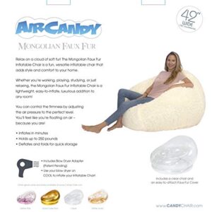 Air Candy Mongolian Faux Fur Ivory White Inflatable Chair, Premium, Soft, Fluffy Fur, Contemporary Design for Bedroom, Dorm, Living Room, Gaming, Removable and Washable Fur Cover