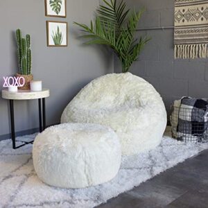 Air Candy Mongolian Faux Fur Ivory White Inflatable Chair, Premium, Soft, Fluffy Fur, Contemporary Design for Bedroom, Dorm, Living Room, Gaming, Removable and Washable Fur Cover