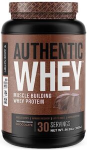 jacked factory authentic whey muscle building whey protein powder - low carb, non-gmo, no fillers, mixes perfectly - chocolate flavor