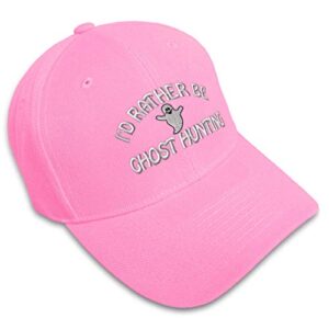 Speedy Pros Baseball Cap I'd Rather Be Ghost Hunting Embroidery Holidays and Occasions Halloween Acrylic Hats for Men & Women Strap Closure Soft Pink