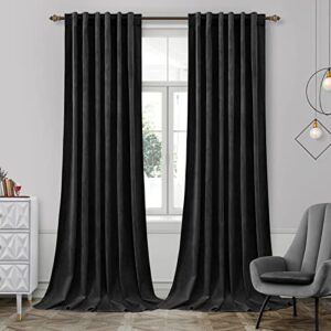 homeideas black velvet curtains 84 inches 2 panels soft velvet blackout curtains for bedroom window drapes rod pocket back tab room darkening thermal insulated curtains, 52wx 84l