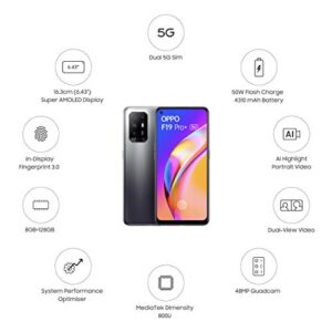 OPPO F19 Pro+ 5G Dual-SIM 128GB ROM + 8GB RAM (GSM only | No CDMA) Factory Unlocked 5G Smartphone (Fluid Black) - International Version