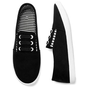 kufeiti women’s canvas slip on shoes sneakers for women fashion comfortable white black elastic sneakers for women(black, us10)