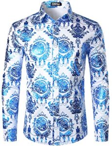 zeroyaa men's luxury shiny design slim fit long sleeve button up dress shirts zzcl47 white royal x large