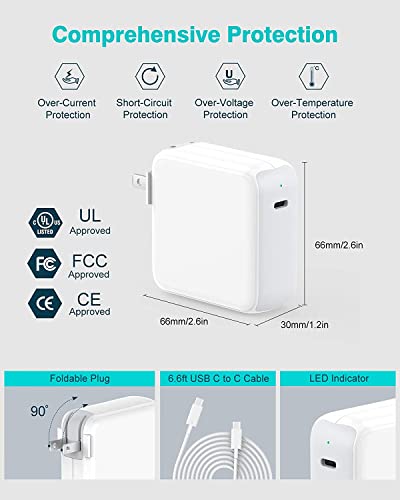 Charger for MacBook Air MacBook Pro 13 14 15 16 inch 2023 2022 2021 2020 2019 2018, M1 M2 Laptop 67W USB C Power Adapter, iPad, LED, 6.6FT USB-C Cable Charging as Fast as MagSafe 3, Original Quality