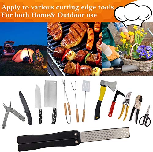 XILEWHZF 2 Pcs 400/600 Grit Portable Handheld Double Sided Sharpener Pocket Diamond Knife Sharpening Stone for Kitchen, Garden, Outdoor tools Fine/Coarse Grinding （Black/Orange）