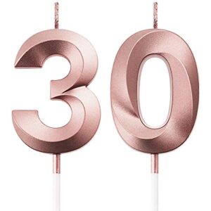 bbto 30th birthday candles cake numeral candles happy birthday cake topper decoration for birthday party wedding anniversary celebration supplies (rose gold)